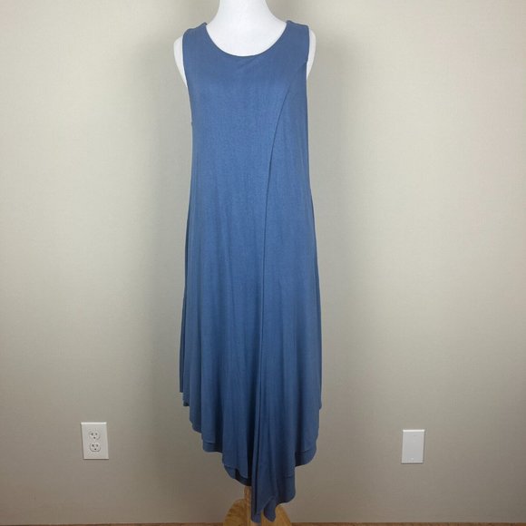 Papillon Dress Womens‎ Medium Blue Layered Asymmetrical Lagenlook Midi Flowy - Picture 1 of 13